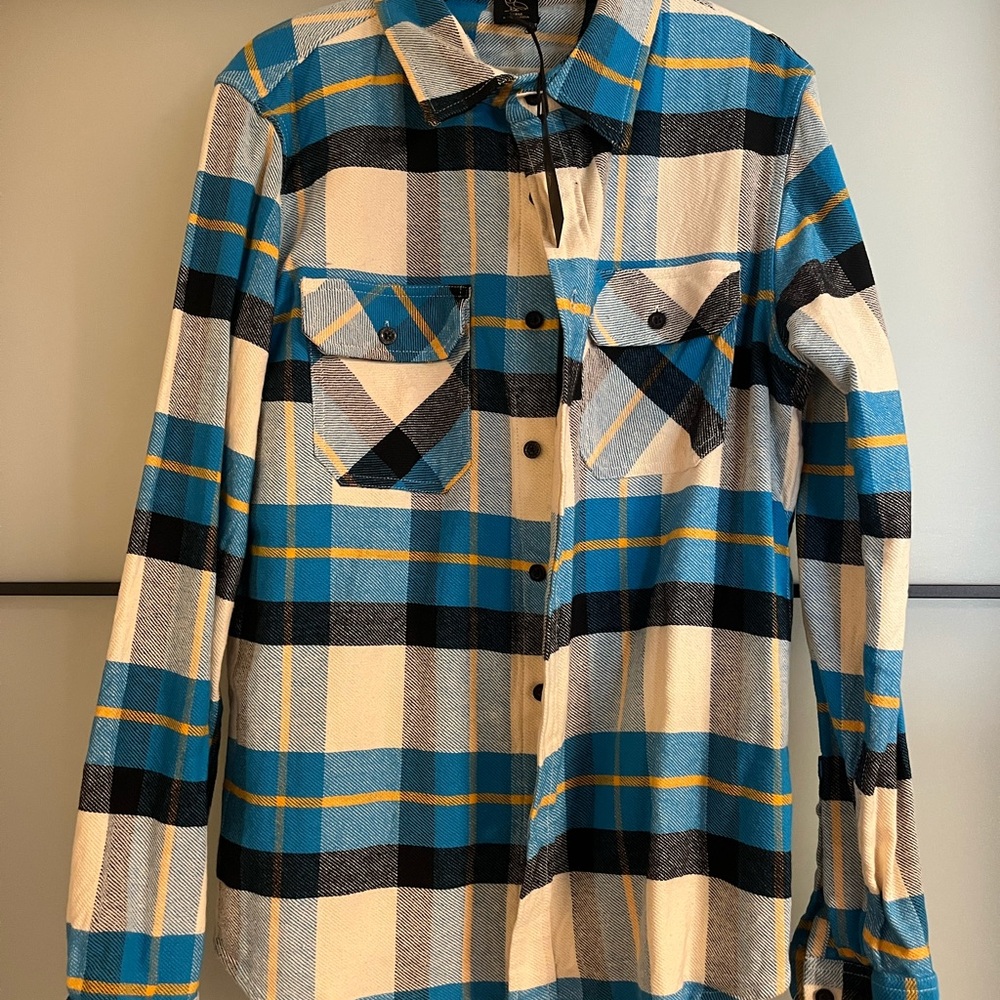 Octobers Very Own (OVO) Blue and Cream Plaid Shirt with Red Graphic